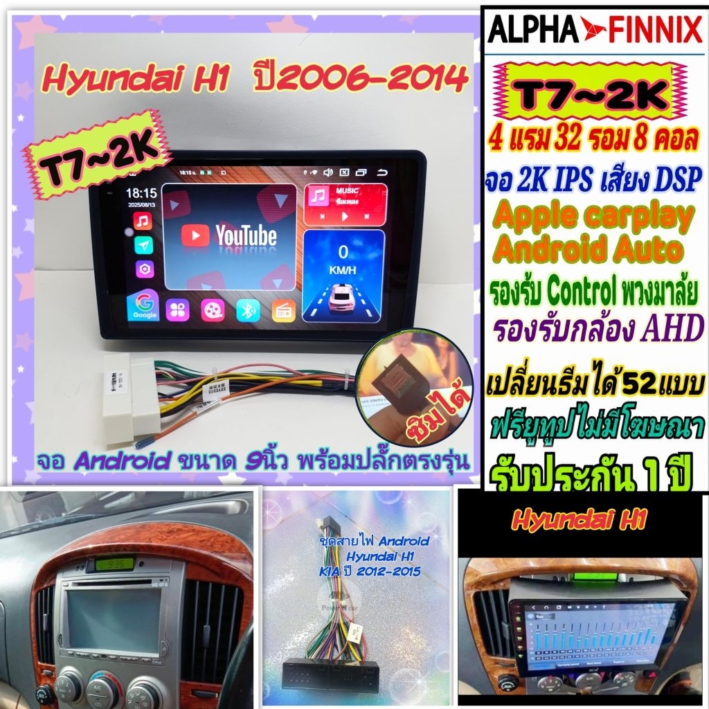 จอแอนดรอย ฮุนได Hyundai H1 Starex ปี07-14 Alpha Finnix T7 2K 4แรม 32รอม 8คอล ซิม IPS DSP AHD CarPlay