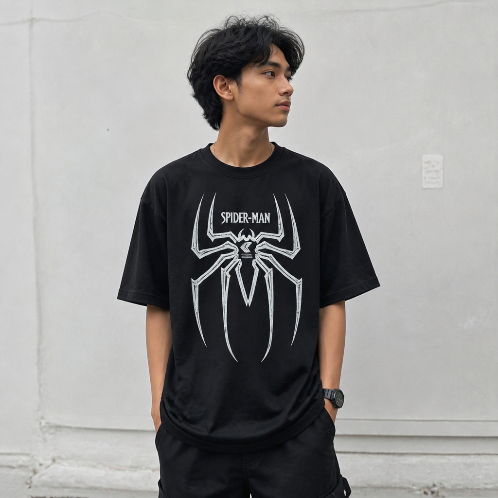 เสื้อยืดพิมพ์ลายสไปเดอร์แมนเท่ๆ ทรงหลวมใส่แล้วดูผอม 100% คอตตอน สำหรับชายหญิง