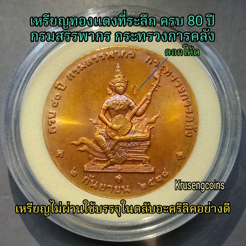 เหรียญทองแดงที่ระลึก ครบ80ปีกรมสรรพากรกระทรวงการคลัง เหรียญไม่ผ่านใช้พร้อมตลับอะคริลิคอย่างดี