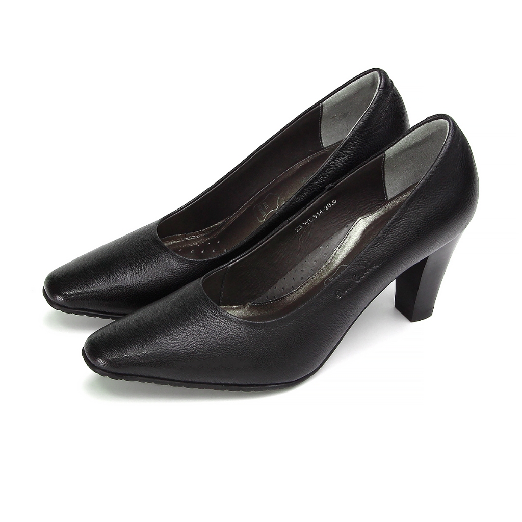 pierre cardin รองเท้าผู้หญิง รองเท้าส้นสูง นุ่มสบาย ผลิตจากหนังแท้ สีดำ รุ่น 23WD314