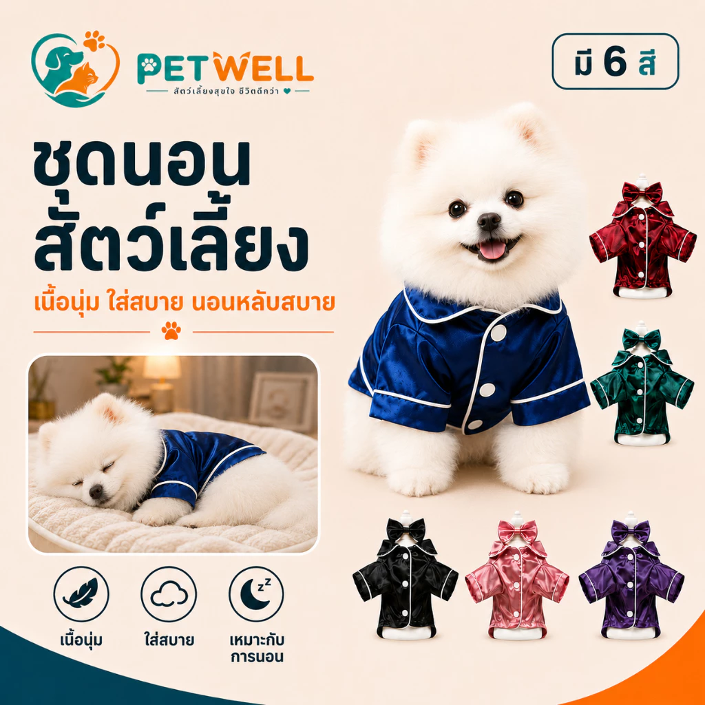 ชุดนอนสัตว์เลี้ยง PETWELL ชุดนอนสุนัขสไตล์ฝรั่งเศส เสื้อผ้าแมว เหมาะสำหรับสุนัขเล็ก
