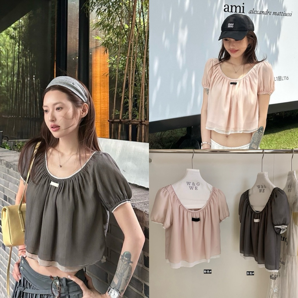 📍Pre📍10505# เสื้อคอยูแขนตุ๊กตา จะใส่เป็นเปิดไหล่ก็ดูเซ็กซี่ เนื้อผ้าดี งานสวย  TAG:WG.WE 🇰🇷