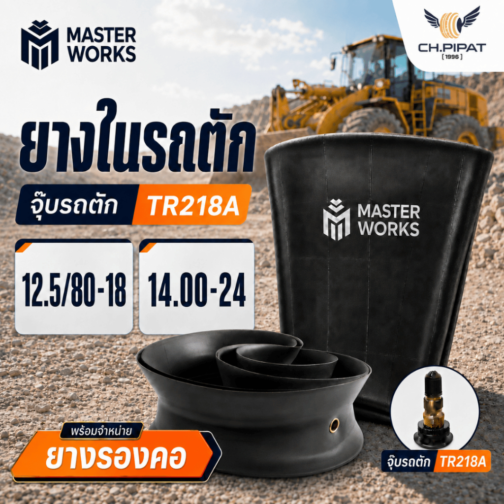 ยางในรถตัก ยางรองคอ MASTER WORKS จุ๊บรถตัก TR218A ขอบ 18 ขอบ 24 (12.5/80-18, 14.00-24) ยางคุณภาพดี [