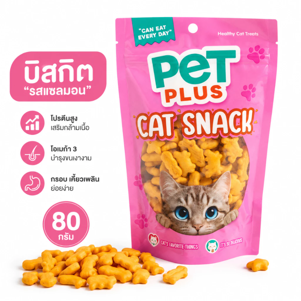 PETPLUS บิสกิตขนมหมาแมว รสแซลมอน ขนมสุนัข ขนมแมว โปรตีนสูง โอเมก้า3 บำรุงขน กรอบเคี้ยวเพลิน 80g