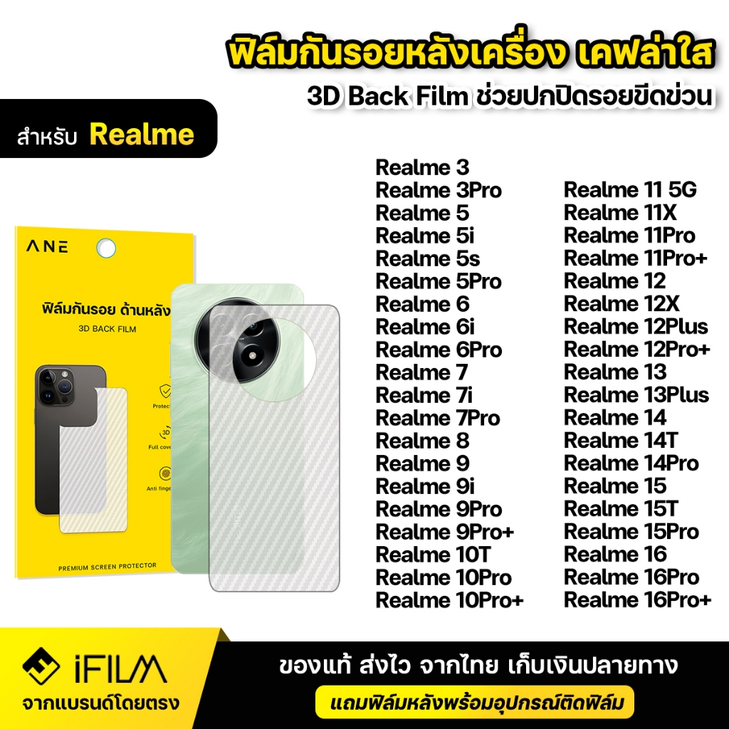 ฟิล์มหลัง กันรอย ฟิล์มเคฟล่า For Realme 10T 11 Pro 11X 12 12X 12Plus 13 13Plus 14 Pro 14T 15 Pro 15T