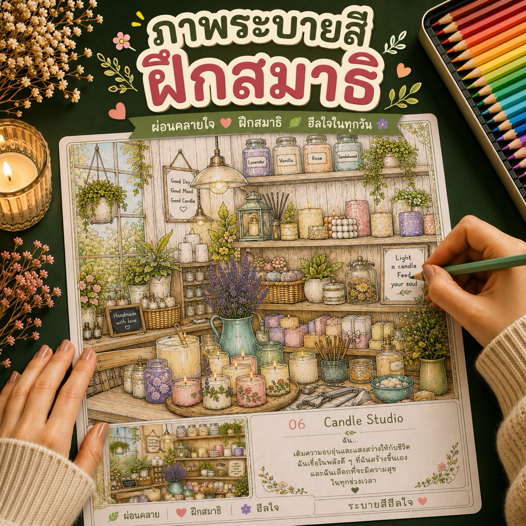 ชุดภาพระบายสี slowlife v1 | A4 | 10 ภาพ | ระบายสีฮีลใจ