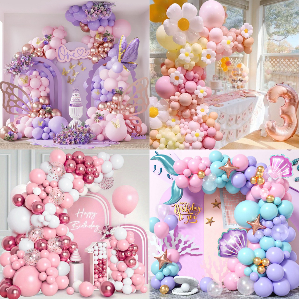 ลูกโป่งวันเกิด ชุดลูกโป่งโซ่ Balloon Garland DIY ผีเสื้อตกแต่ง ซุ้มลูกโป่ง ตกแต่งปาร์ตี้วันเกิด งานเลี้ยงเด็ก งานแต่งงาน
