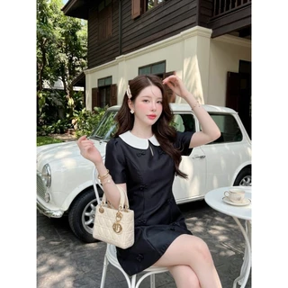 [LISA] A1248 ชุดเดรสกระโปรงคอบัวแขนสั้นดีเทลแต่งโบว์ซิปซ่อนด้านหลัง สวยน่ารักลุคคุณหนูสุด ใส่เที่ยว ออกงาน ดินเนอร์ คาเฟ