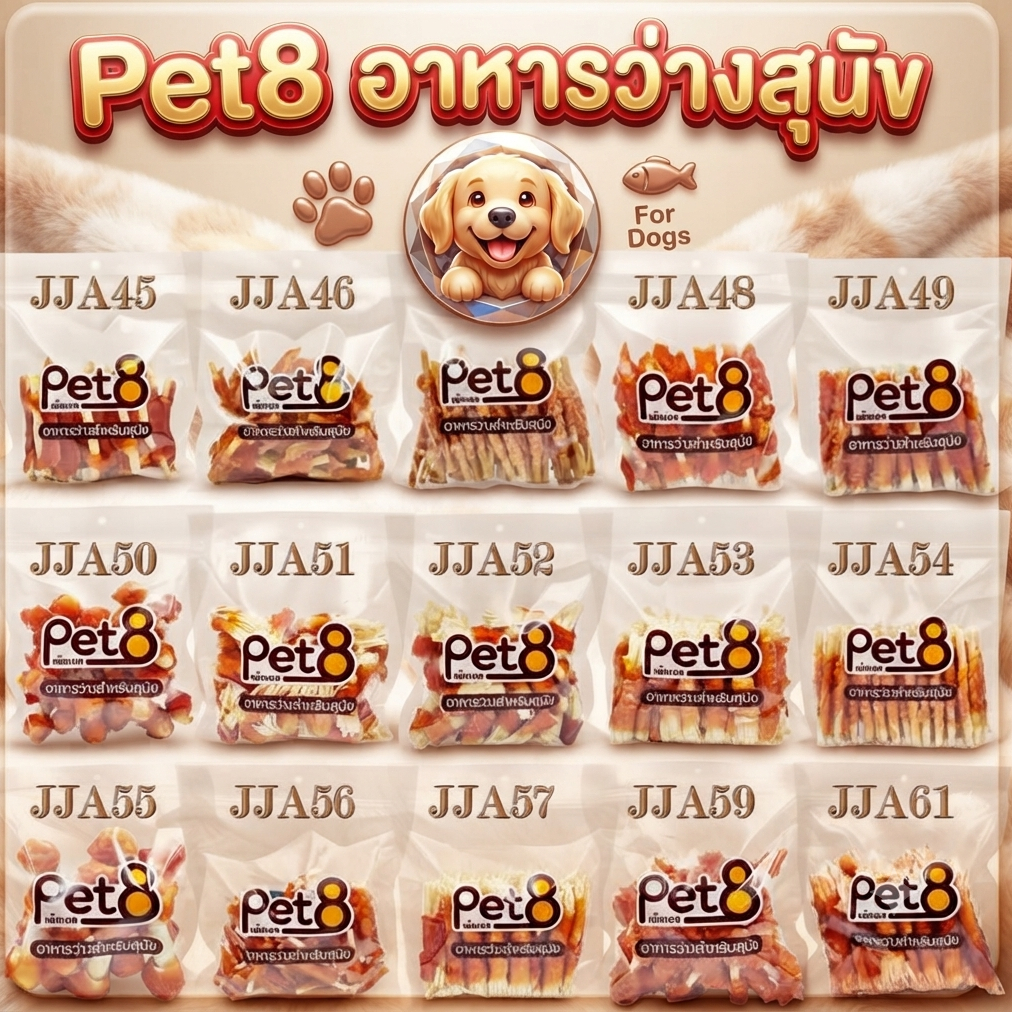 Pet8 ขนมสุนัข สันในไก่แท้ Sasami Jerky (ห่อใส) มีหลายแบบ อร่