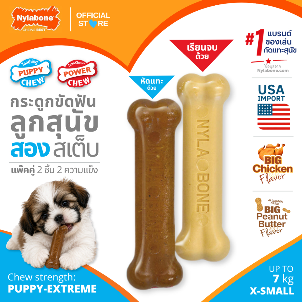 🇺🇸Made in USA🇺🇸 Nylabone Puppy Chew Stages Teething Bone & Original Bone Dog Toy ของเล่นขัดฟันสุนัข