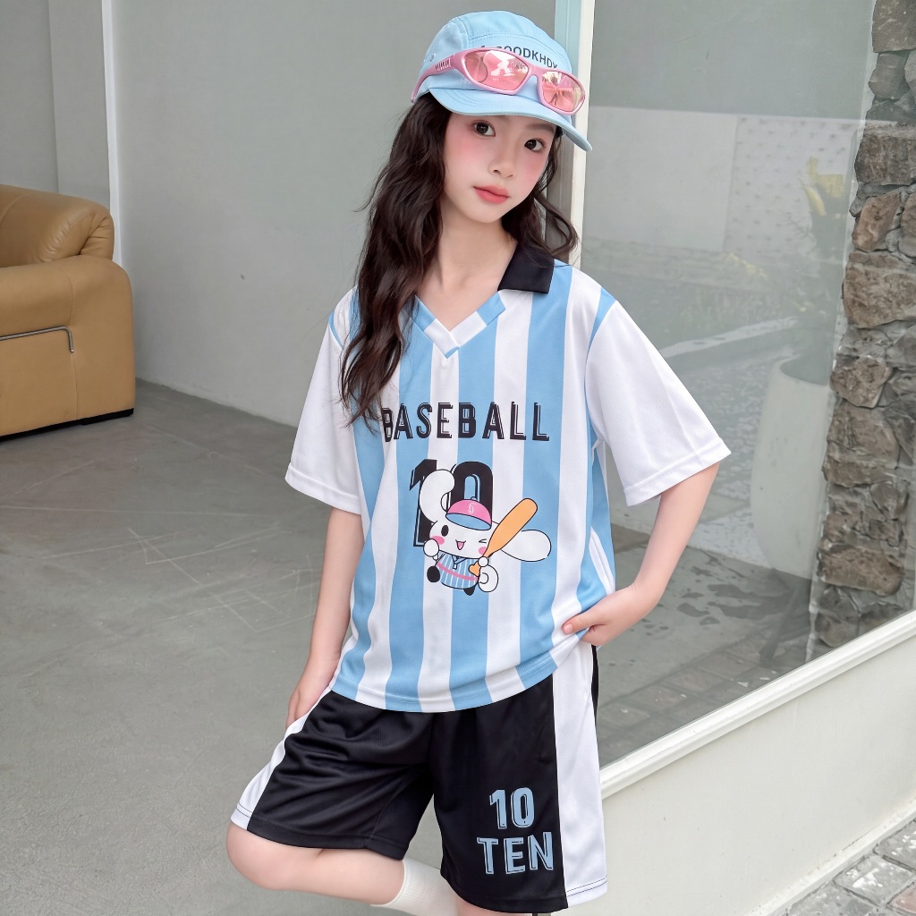 ชุดเซ็ทเด็กผู้หญิงแฟชั่น เสื้อแขนสั้นกางเกงขาสั้น รูปที่ 3