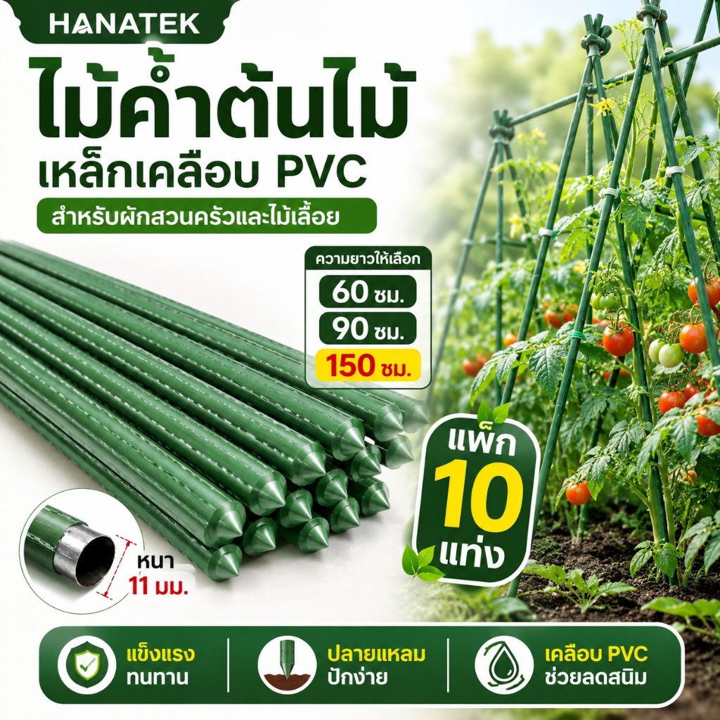10เส้น ไม้ค้ำยันต้นไม้ หลักไม้ค้ำ เสามะเขือเทศ หลักไม้เลื้อย 60-150 ซม. หนา 8-20 มม. ค้างต้นไม้ ซุ้มต้นไม้ ค้างผัก