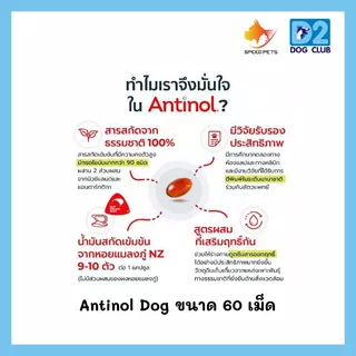 Antinol Dog 60 caps อาหารบำรุงข้อสุนัข อาหารเสริมบำรุงข้อสำหรับสุนัข บรรจุ 60 caps / 1 กล่อง