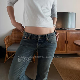 [ PAPADON'TCRY ] - Extra Low-Rise Flared Jeans กางเกงยีนส์ขาม้าเอวต่ำมาก