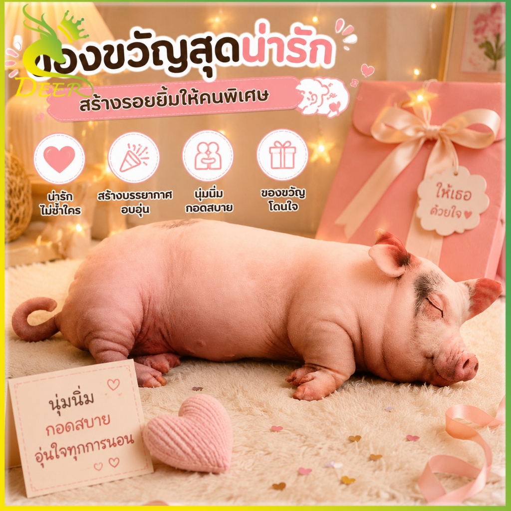 ตุ๊กตาหมูจำลองน่ารัก หมอนนุ่มฟู ใช้เป็นของเล่น หมอนกอด หรือของตกแต่งบ้าน