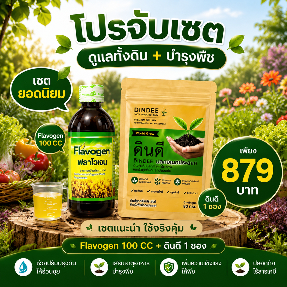 ฟลาโวเจน เซตขายดียอดนิยม 100 CC + ดินดี 1 ซอง  (NKP)