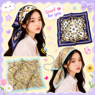 ผ้าโพกผมลวดลายกราฟิก เพสลีย์สไตล์ ผ้าซาตินพร้อมส่งด่วนทุกวัน! ขนาดผ้า70x70cm.