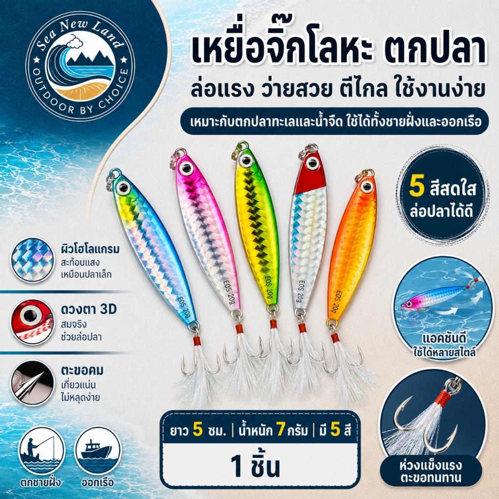 เหยื่อตกปลา เหยื่อ ไมโครจิ๊ก 7g ตะกั่วแผ่นเหล็ก พร้อมร่องเลือด 3Dปลอม ปลอมตกปลา FISH LURE