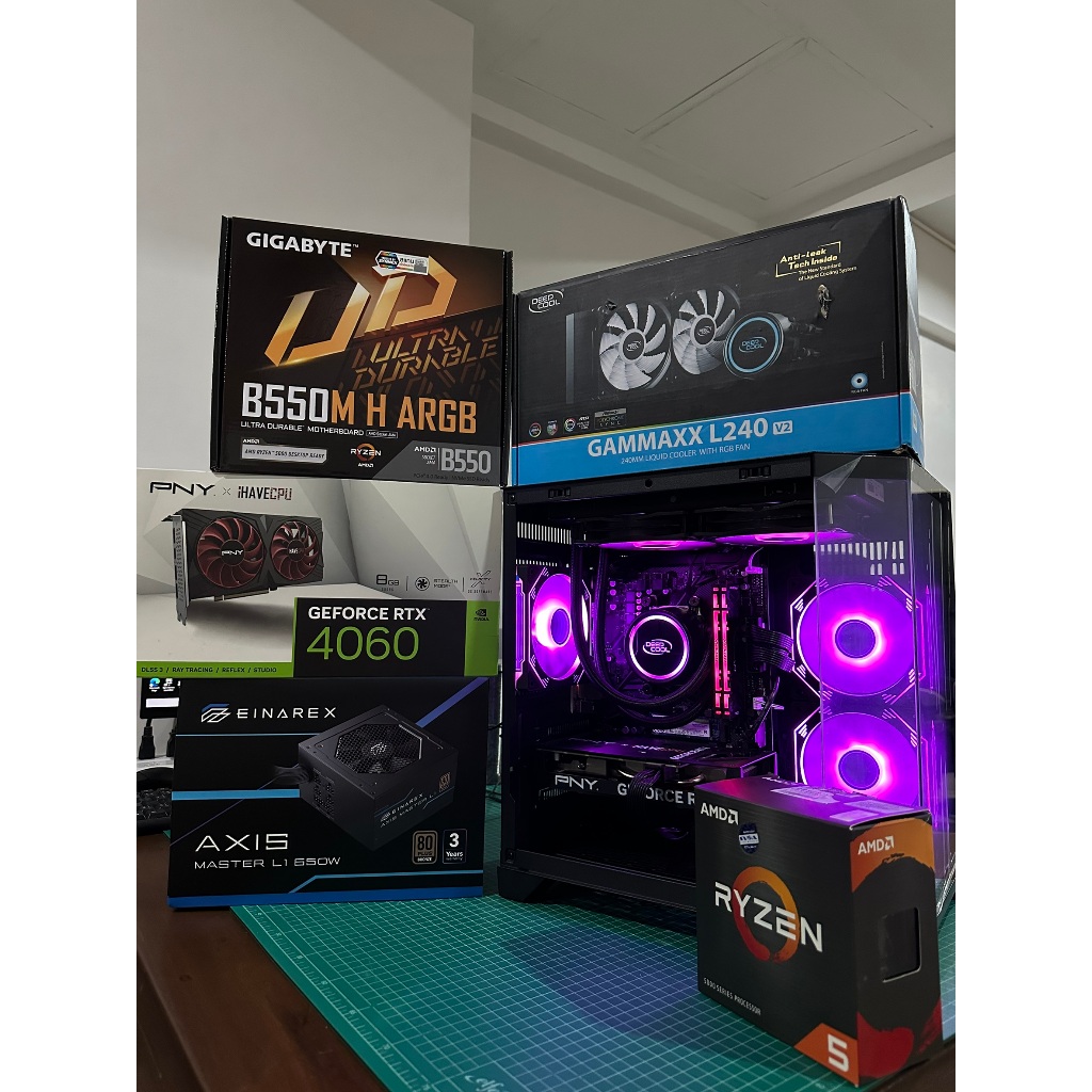 คอมเซ็ต มือสอง Spec R5 5600 / RTX 4060 8gb / B550M DDR4 / Ram 16gb(8*2) bus 3200 / M.2 500gb / 650w 
