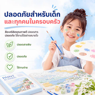 ระบายสีตามตัวเลข 20x20ซม มีเฟรม ภาพวาดตกแต่งอะคริลิก ของขวัญ DIY สำหรับเด็ก คู่