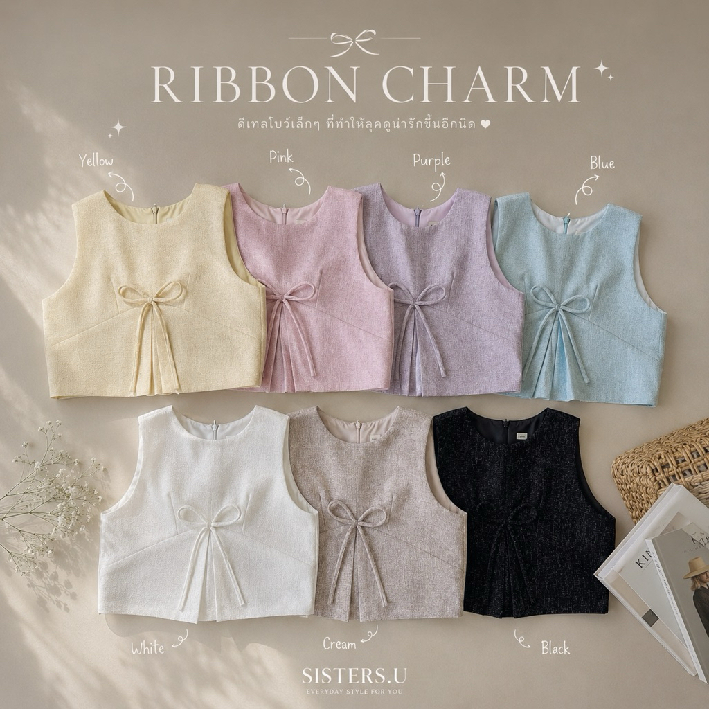 Sisters.u Ribbon Charm เสื้อ/กางเกง
