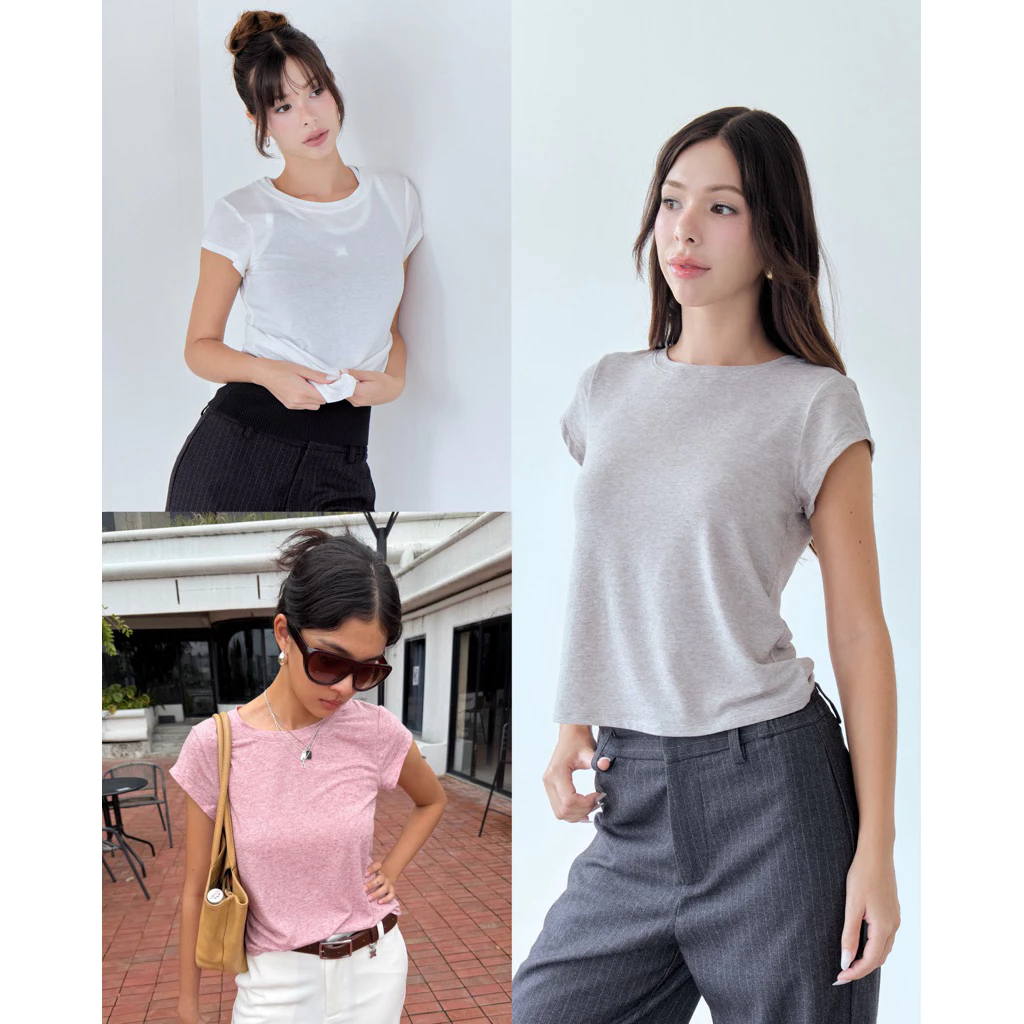Litaf Rise Baby Tee เสื้อยืดแขนสั้น ผ้าบาง สกรีนลายหลัง