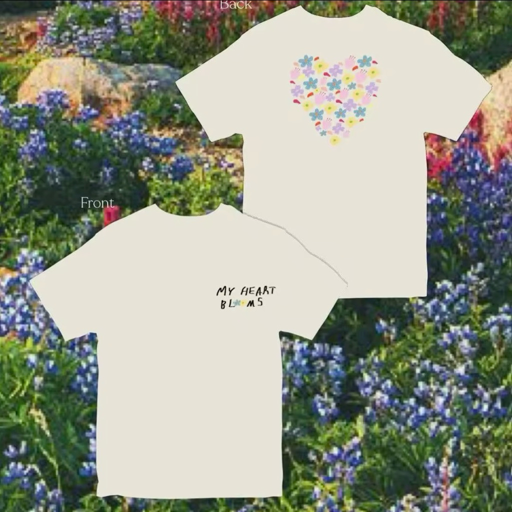 Kudsun official ส่งต่อ ***มีตำหนิเล็กน้อย*** (ชอป390฿) เสื้อยืดคอกลม สีครีม ลายดอกหัวใจ Size L