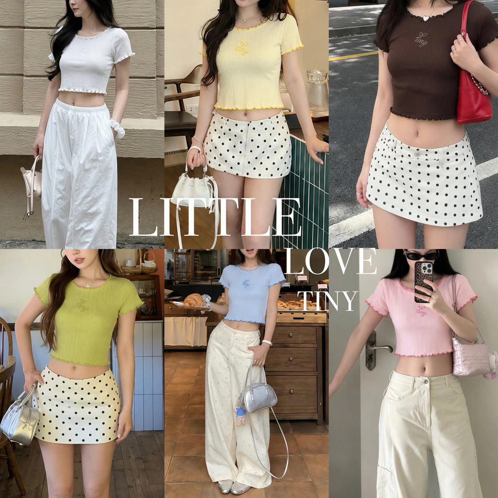 Little Love - เสื้อยืดแขนสั้น ขอบหยักดีเทลปักโลโก้ ผ้ายืดหยุ่นใส่สบาย - ( เบบี้ เลิฟ)