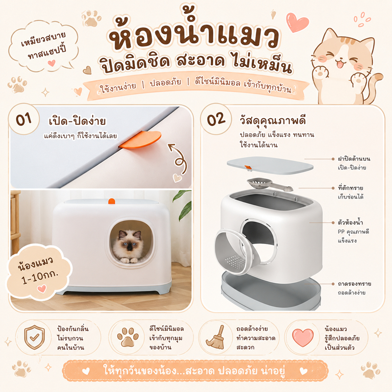 ห้องน้ำมินิมอล ห้องน้ำแมวกันเก็บกลิ่น ห้องน้ำแมวสไตล์โมเดิร์น ห้องน้ำแมว กระบะทราย กระบะทรายแมว