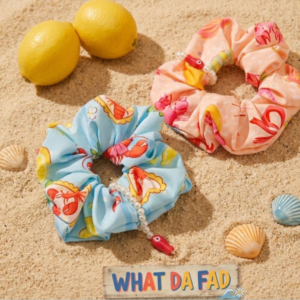 (ร้านไทย)Scrunchie handmade ยางมัดผมโดนัทแบบผ้าแฮนเมด โดนัทมัดผม ลายล็อบส์เตอร์
