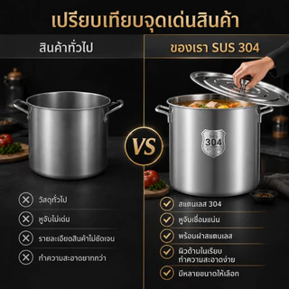 หม้อต้มน้ำซุปสแตนเลส 304 แบบหนาพิเศษ ทรงสูง ความจุใหญ่ พร้อมฝาปิด สำหรับร้านอาหารและโรงอาหาร