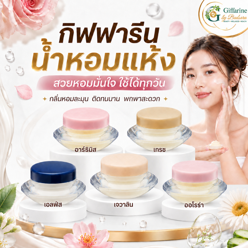 กิฟฟารีน น้ำหอมชนิดแห้ง 3 กรัม ไม่มีแอลกอฮอล์ พกพาง่าย เลือก 5 กลิ่น ออโรร่า เกรซ เจวาลิน อาร์ทิมิส เอลฟ์