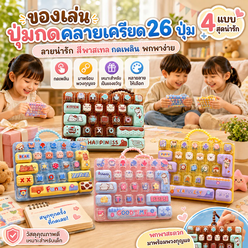 ของเล่นคลายเครียด ของเล่นกดคลายเครียด คีย์บอร์ด 26 ปุ่ม พร้อมสายคล้อง พกพาง่าย มี 4 แบบ ของขวัญเด็กน่ารัก