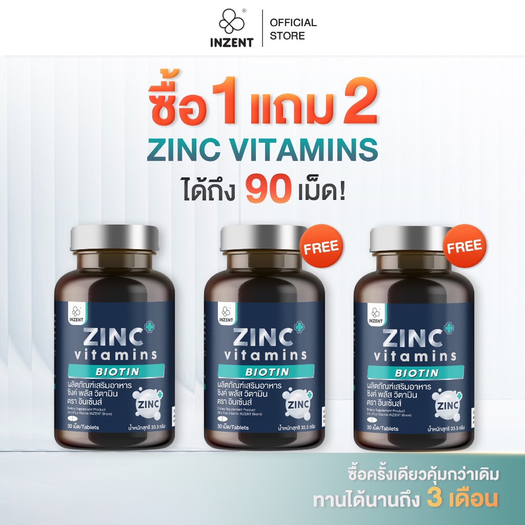 [โปร 1 เเถม 2] Zinc Plus ซิงค์ พลัส 75 mg แร่ธาตุซิงค์ สารสกัดซีบัคธอร์น วิตามินซี ไบโอติน ตรา inzent