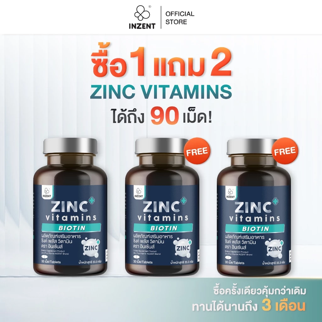 [โปร 1 เเถม 2] Zinc Plus ซิงค์ พลัส 75 mg แร่ธาตุซิงค์ สารสกัดซีบัคธอร์น วิตามินซี ไบโอติน ตรา inzent