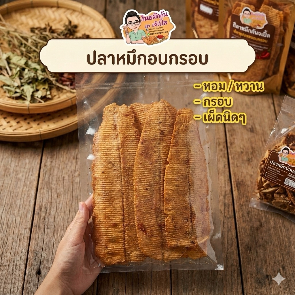 ปลาหมึกอบกรอบสามรส  เกรดA ใช้หมึกแท้ๆ จากบ้านเพ ระยอง