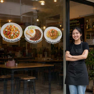 สติกเกอร์ลายอาหาร ตกแต่งร้านร้านอาหาร (ขายรายจาน 100++ เมนู) ขนาด M-30 cm.🔥🔥โปร 10 ชิ้นขึ้นไปถูกกว่า🔥🔥