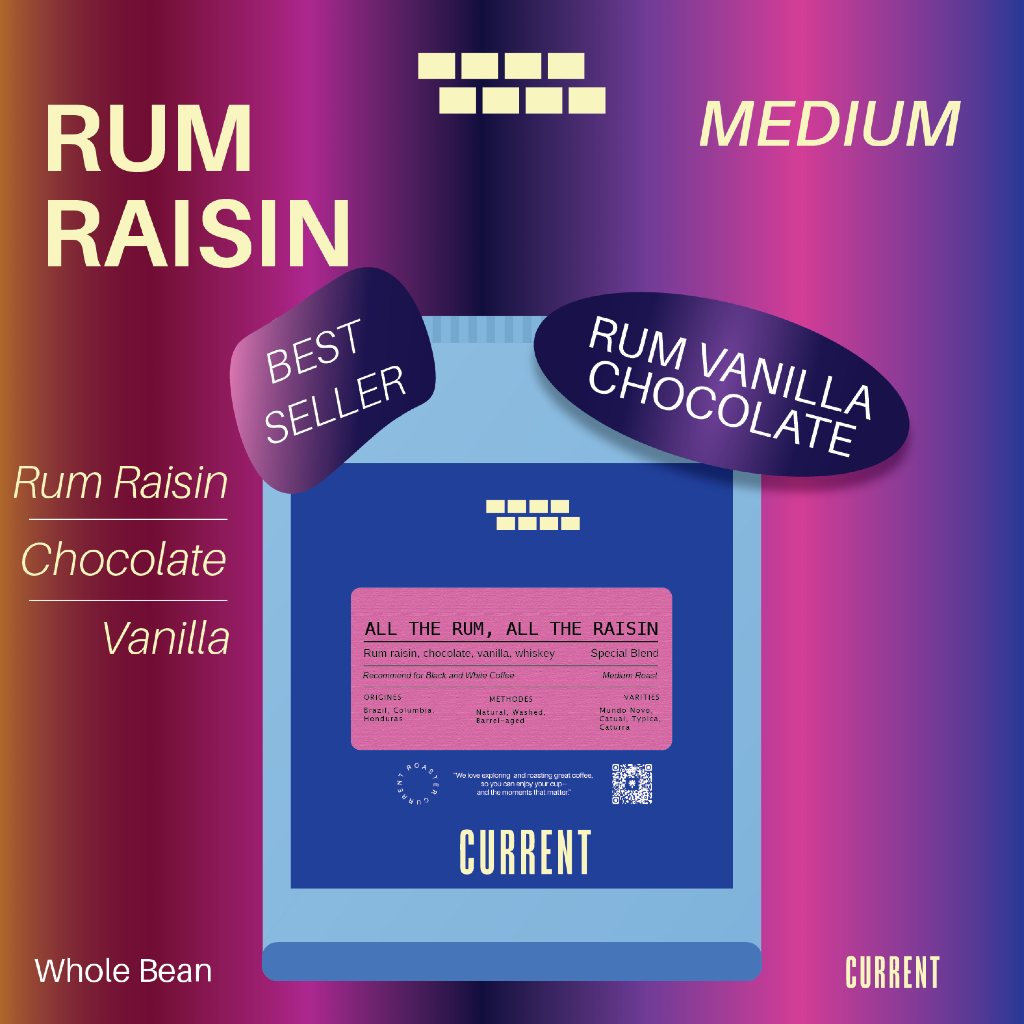 Current เมล็ดกาแฟคั่วโทนไอศกรีมรัมเรซิ่น วนิลา ช็อกโกแลต All the rum, All the raisin (Special Blend)