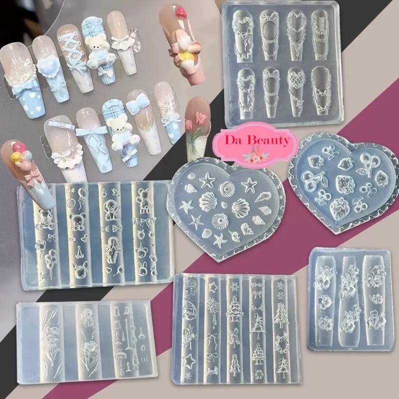 แม่พิมพ์ซิลิโคนสำหรับทำลายนูนตกแต่งเล็บ 3D (3D Silicone Nail Mold) ใช้สำหรับขึ้นรูปเจลปั้น เจลนูน หรือเรซิน