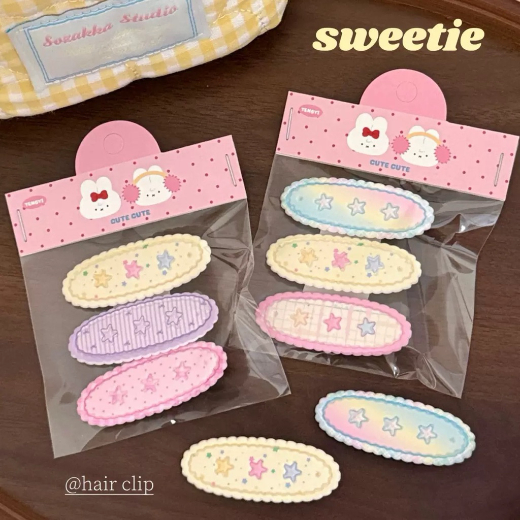 Cute 539 กิ๊บติดผม กิ๊บหนีบผมทรงรีสีหวานสดใส 3 ชิ้น/แพ็ค