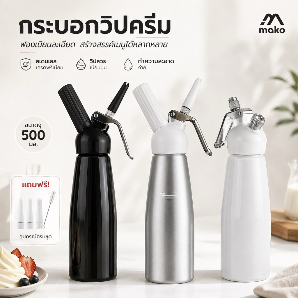 🛵มีส่งด่วน🔥whipped cream กระบอกแก๊สวิปครีม 500ml อลูมิเนียม ทนแรงอัด
