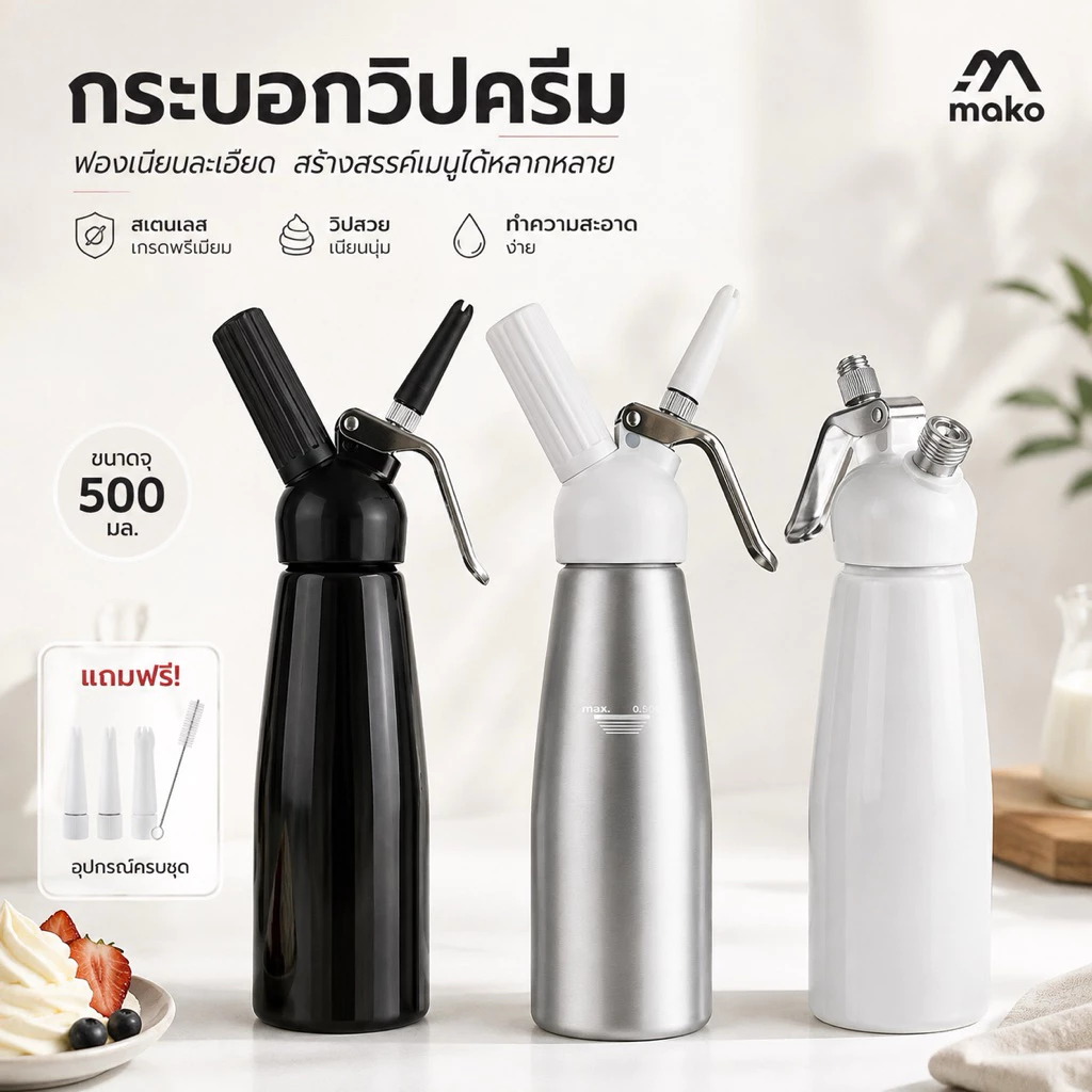 🛵มีส่งด่วน🔥whipped cream กระบอกแก๊สวิปครีม 500ml อลูมิเนียม ทนแรงอัด