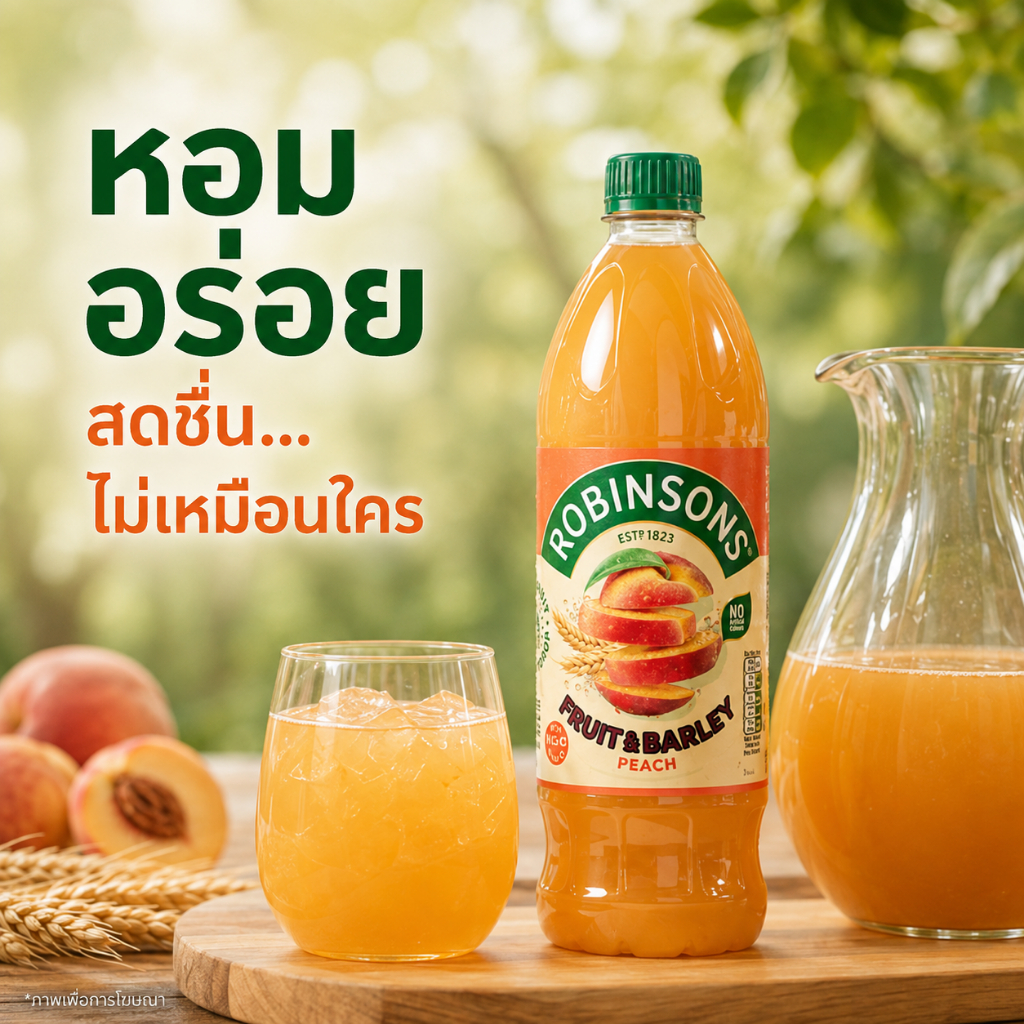 Robinsons Fruit & Barley Peach 1 ลิตร น้ำพีชและข้าวบาร์เลย์ สดชื่นและมีประโยชน์