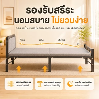 OH เตียงพับได้ 4 ฟุต เตียงเหล็ก ไม่ต้องติดตั้ง แค่กางออกก็ใช้ได้ทันที สามารถรับน้ำหนักได้ 500KG