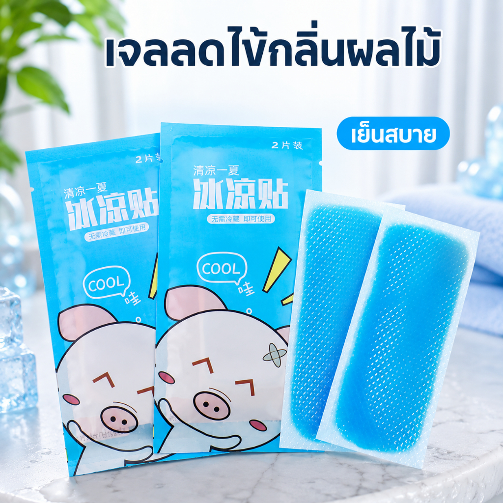 [2 ชิ้น/ถุง]20แถม20 แผ่นเจลลดไข้ เจลเย็น เจลหอมๆ กลิ่นผลไม้ พร้อมใช้โดยไม่ต้องแช่เย็น
