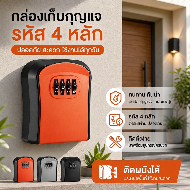 พร้อมส่งกรุงเทพฯ กล่องเก็บกุญแจรหัส 4 หลัก ติดผนัง กันน้ำ ป้องกันการขโมย ติดตั้งง่าย 3 สี ให้เลือก