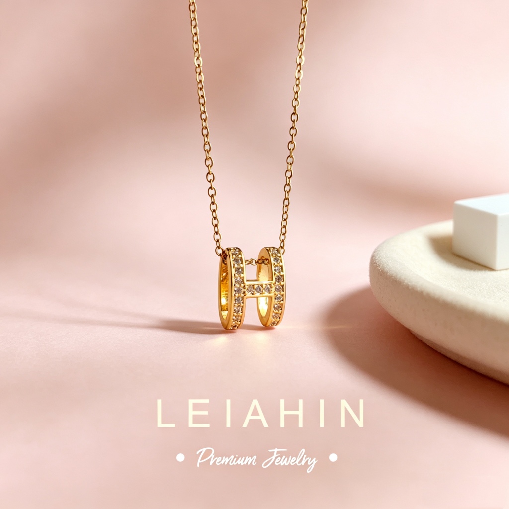 LEIAHIN สร้อยคอจี้ตัวอักษร H สแตนเลสเคลือบทอง ไม่ลอกสี อาบน้ำใส่ได้ เครื่องประดับผู้หญิงแฟชั่นเกาหลี