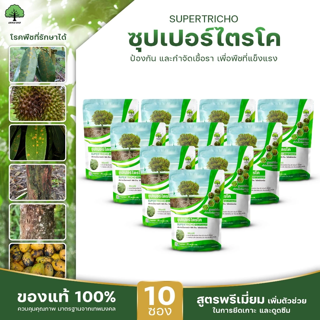 ซุปเปอร์ไตรโค ตราเทพมงคล แพ็ค 10 ซอง ไตรโคเดอร์มา ป้องกัน กำจัดเชื้อราและโรคพืช ขนาด 500 กรัม ชนิดผง