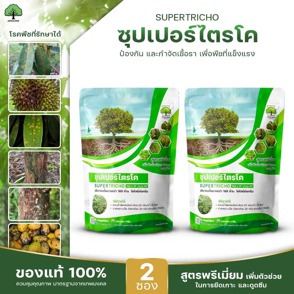 ซุปเปอร์ไตรโค ตราเทพมงคล แพ็ค 2 ซอง ไตรโคเดอร์มาป้องกันกำจัดเชื้อราโรคพืช ขนาด 500 กรัมต่อซอง ชนิดผง