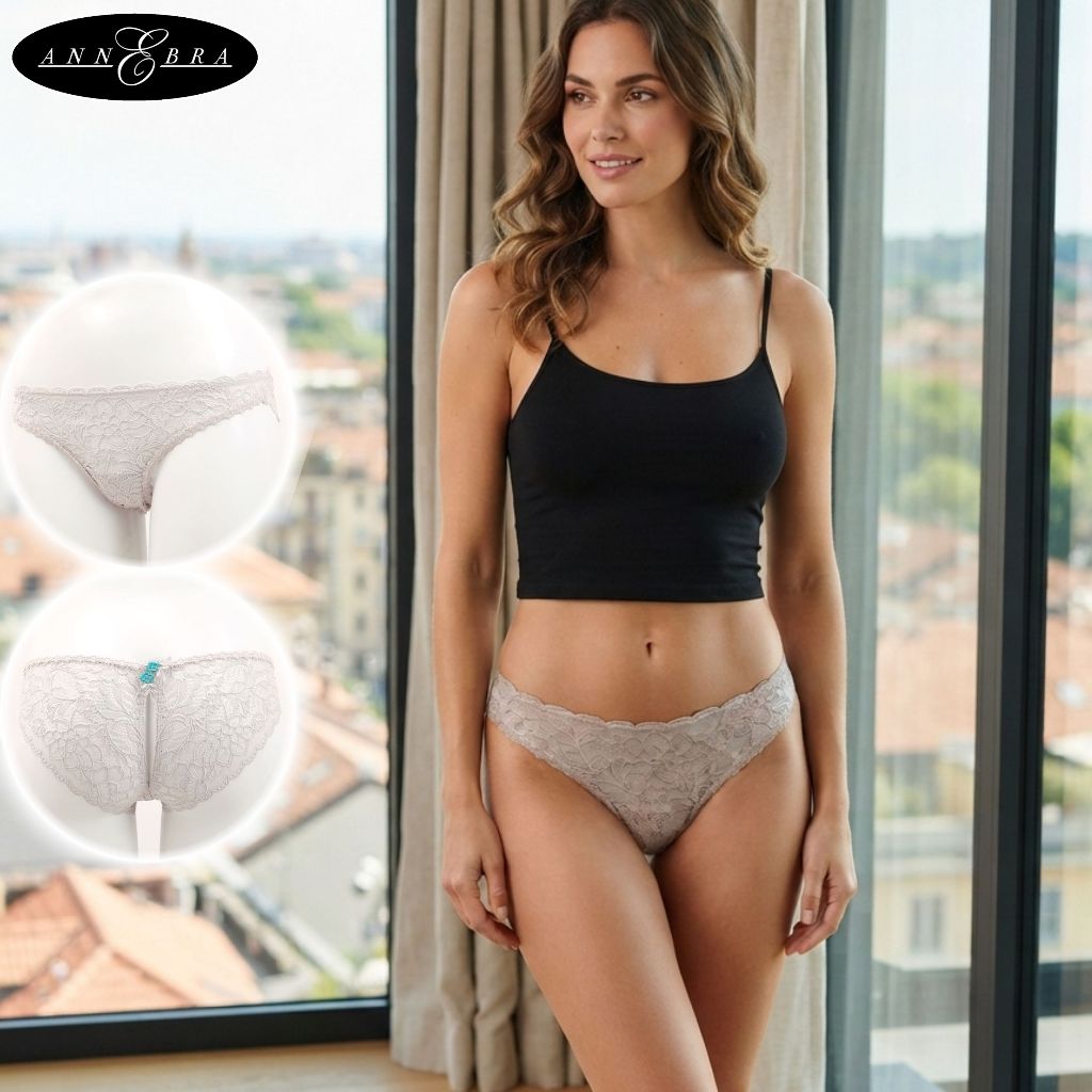 Annebra กางเกงใน ทรงบิกีนี่ ผ้าลูกไม้ Bikini Panty รุ่น AU3-871 สีเบจ